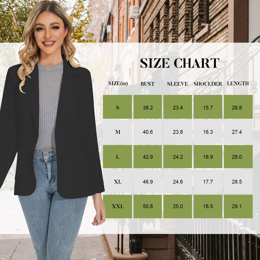 Women's Long Sleeve Notch Lapel Blazers Jacket with Pockets in Black