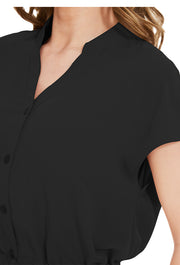 Womens Fashion Button Down Shirt Short Sleeve Blouses in Black