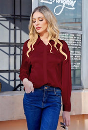 Womens Satin Solid Blouse Long Sleeve Work Casual Button Down Shirts in Red