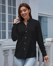 Cotton Linen Women's Button Down Shirts Long Sleeve V Neck Collared Shirt Loose Fit Casual Work Blouse Top