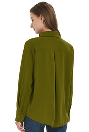 Women's Classic Long Sleeve Collared Chiffon Blouse in Green