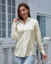 Cotton Linen Women's Button Down Shirts Long Sleeve V Neck Collared Shirt Loose Fit Casual Work Blouse Top