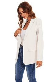 Women's Long Sleeve Open Front Blazers with Pockets in White