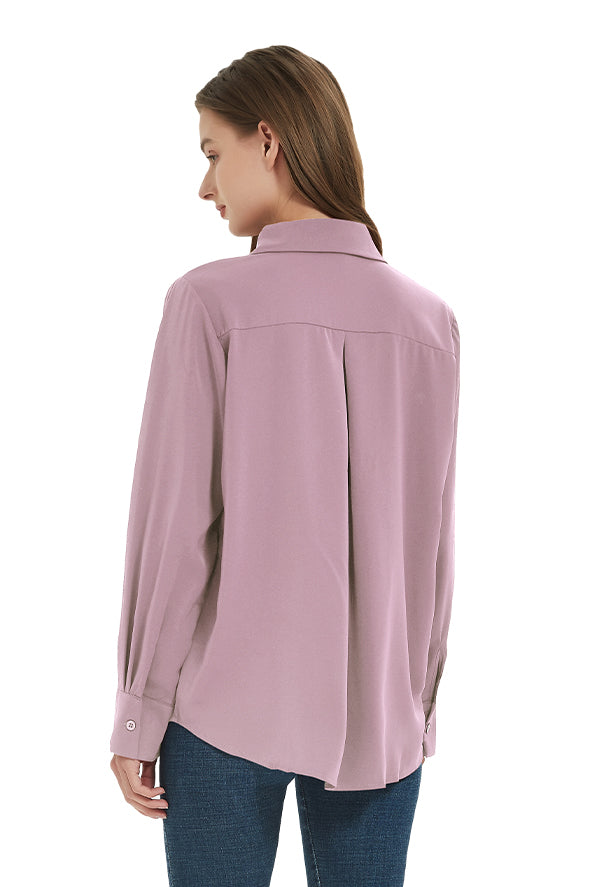 Women's Classic Long Sleeve Collared Chiffon Blouse in Pink