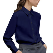 Women's Classic Long Sleeve Collared Chiffon Blouse in Navy Blue