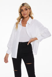 Women's lapel long sleeves Button Down Shirt in White