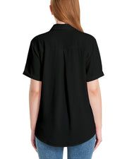 Women's Short Sleeve Collared Shirt in Black