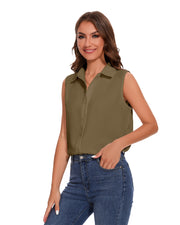 Womens Sleeveless Button Down Shirt Classic Collared Blouse Basic Tank Tops Work Office Chiffon Tops