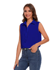 Womens Sleeveless Button Down Shirt Classic Collared Blouse Basic Tank Tops Work Office Chiffon Tops