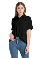 Women's Short Sleeve Collared Shirt in Black