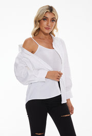 Women's lapel long sleeves Button Down Shirt in White