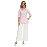 Women's Stretch Long Sleeve Button Down Collared Loose Fit in Pink