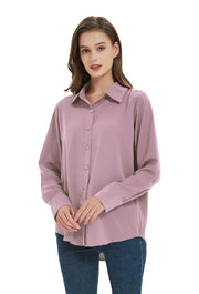 Women's Classic Long Sleeve Collared Chiffon Blouse in Pink