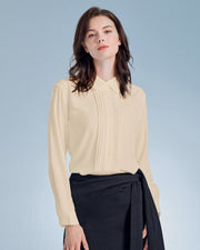 Womens Button Down Shirts Long Sleeve Casual Chiffon Blouses Loose Pleated Collared Work Office Tops