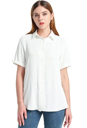 Women's Short Sleeve Collared Shirt in White