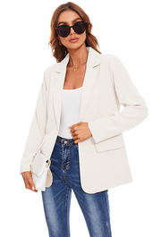 Women's Long Sleeve Open Front Blazers with Pockets in White