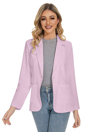 Women's Long Sleeve Notch Lapel Blazers Jacket with Pockets in Pink