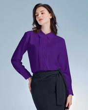 Womens Button Down Shirts Long Sleeve Casual Chiffon Blouses Loose Pleated Collared Work Office Tops