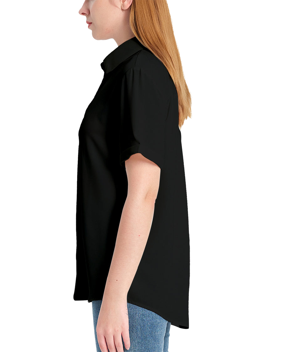 Women's Short Sleeve Collared Shirt in Black