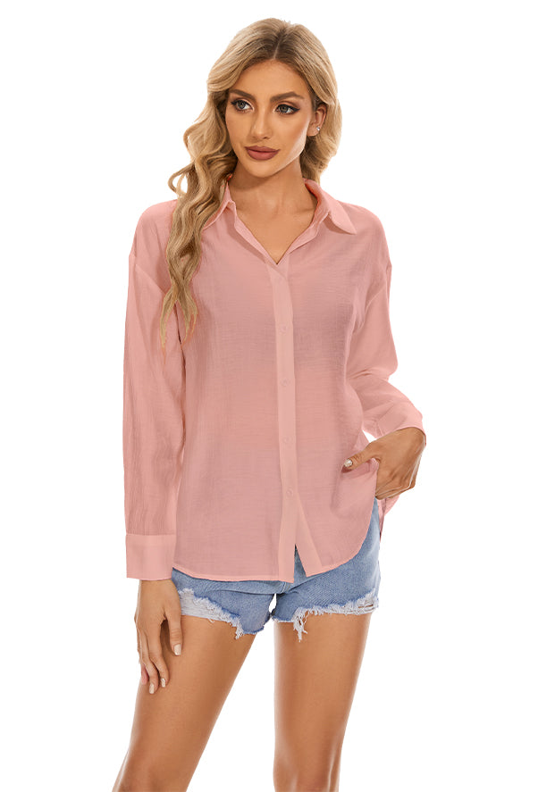 Women's Long Sleeve Fashion Blouses in Pink