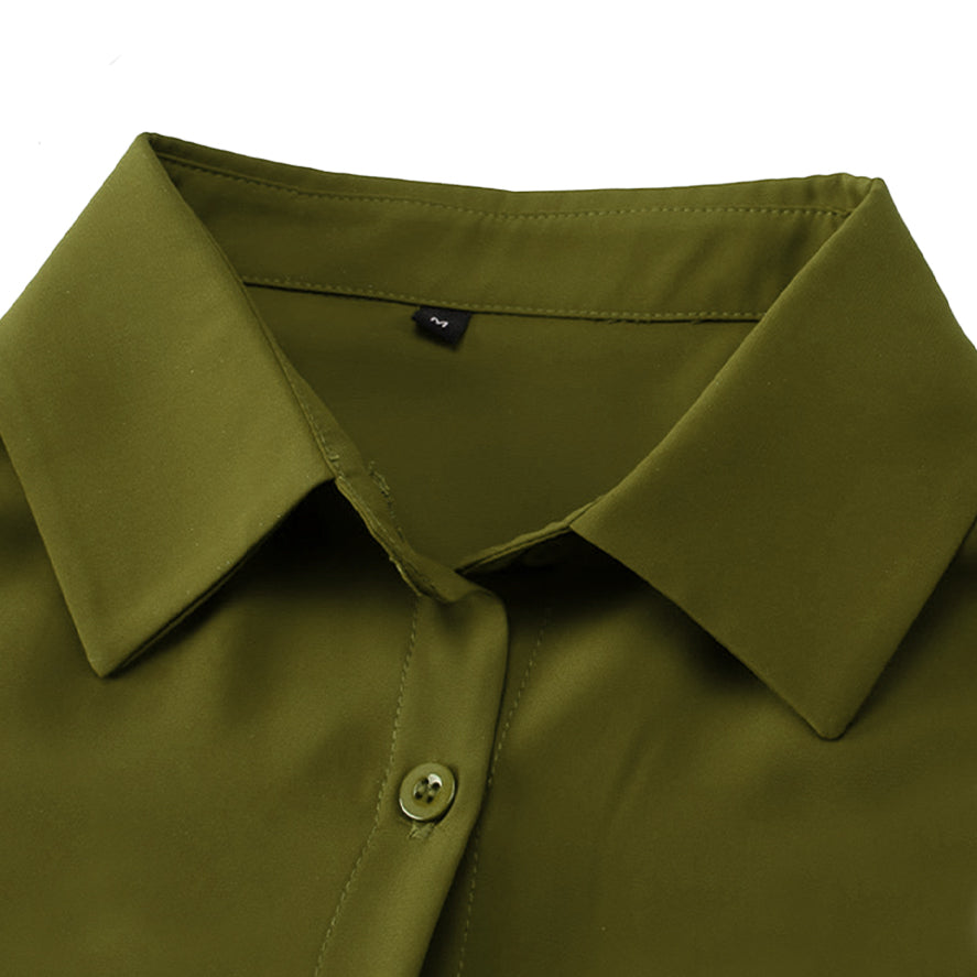 Women's Classic Long Sleeve Collared Chiffon Blouse in Green