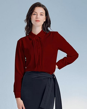 Womens Button Down Shirts Long Sleeve Casual Chiffon Blouses Loose Pleated Collared Work Office Tops