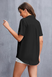 Women's Short Sleeve Collared Shirt in Black