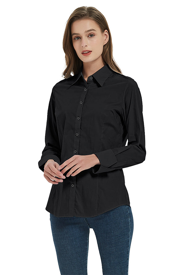 Women's Long Sleeve Regular Fit Dress Shirts in Black