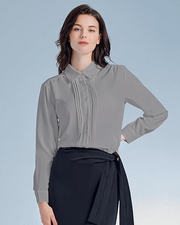 Womens Button Down Shirts Long Sleeve Casual Chiffon Blouses Loose Pleated Collared Work Office Tops