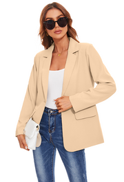 Women's Long Sleeve Open Front Blazers with Pockets in Khaki