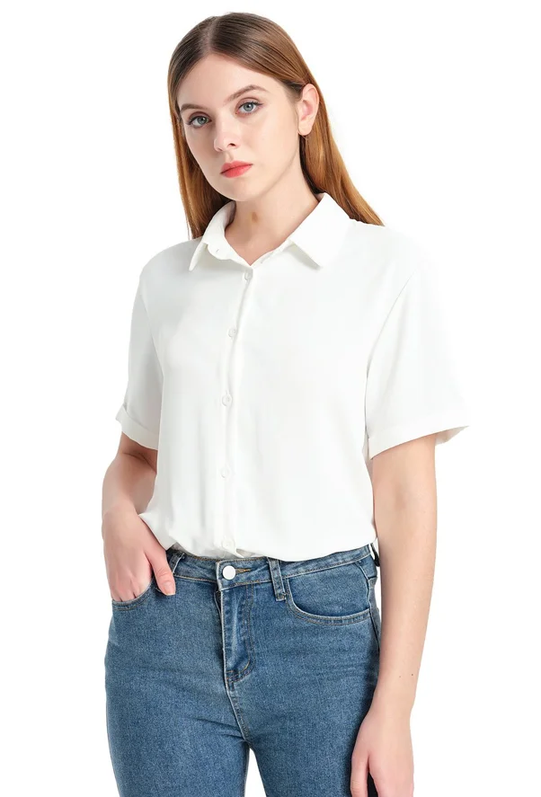 Women's Short Sleeve Collared Shirt in White