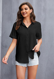 Women's Short Sleeve Collared Shirt in Black