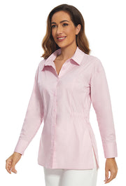 Women's Stretch Long Sleeve Button Down Collared Loose Fit in Pink