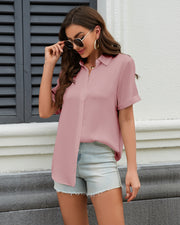 Women's Button Down Shirt Textured Chiffon Blouse Classic Collared Top Casual Work Office Blouse