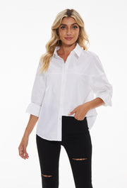 Women's lapel long sleeves Button Down Shirt in White