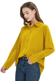 Women's Classic Long Sleeve Collared Chiffon Blouse in Yellow