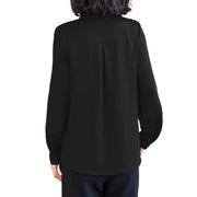 Women's Classic Long Sleeve Collared Chiffon Blouse in Black