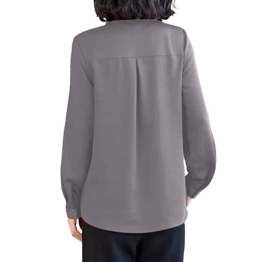 Women's Classic Long Sleeve Collared Chiffon Blouse in Grey