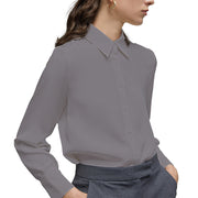 Women's Classic Long Sleeve Collared Chiffon Blouse in Grey