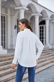 Women's Classic Long Sleeve Collared Chiffon Blouse in White