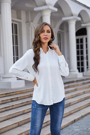 Women's Classic Long Sleeve Collared Chiffon Blouse in White