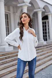 Women's Classic Long Sleeve Collared Chiffon Blouse in White