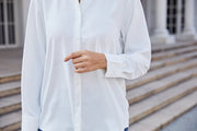 Women's Classic Long Sleeve Collared Chiffon Blouse in White