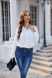 Women's Classic Long Sleeve Collared Chiffon Blouse in White