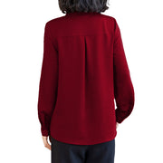 Women's Classic Long Sleeve Collared Chiffon Blouse in Wine Red