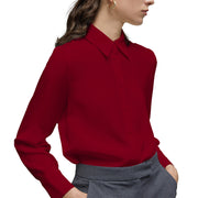 Women's Classic Long Sleeve Collared Chiffon Blouse in Wine Red