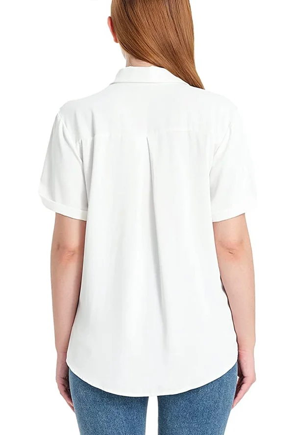 Women's Short Sleeve Collared Shirt in White