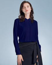 Womens Button Down Shirts Long Sleeve Casual Chiffon Blouses Loose Pleated Collared Work Office Tops