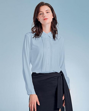 Womens Button Down Shirts Long Sleeve Casual Chiffon Blouses Loose Pleated Collared Work Office Tops