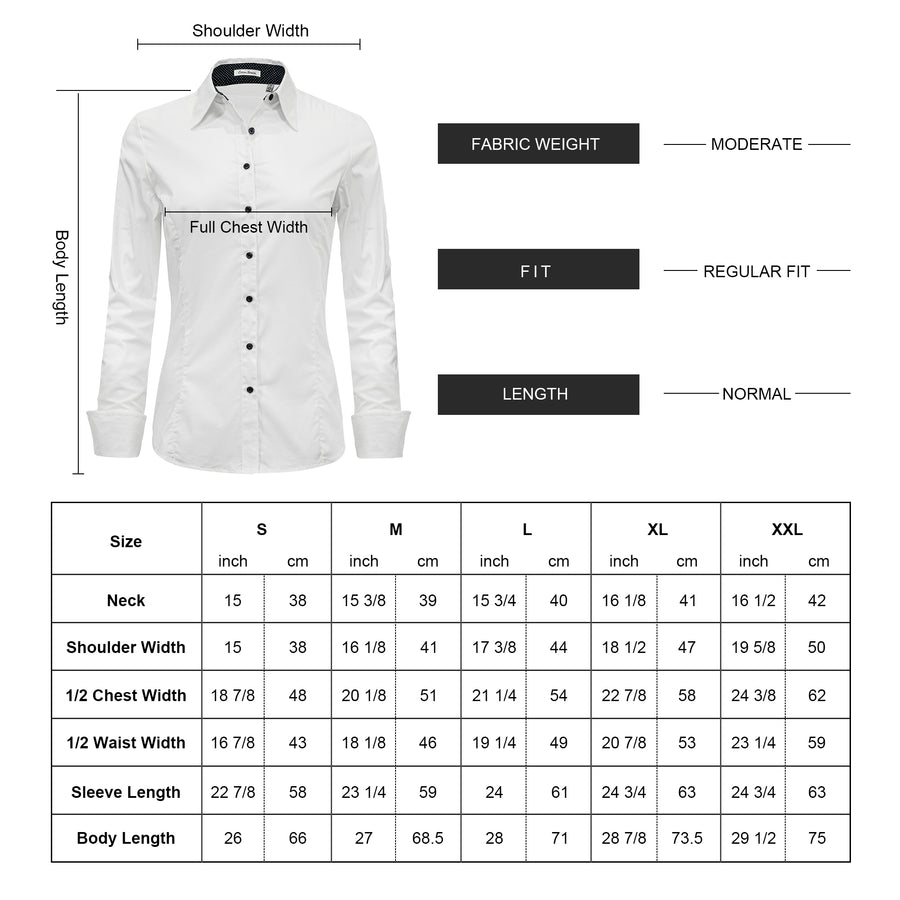 Women's Long Sleeve Regular Fit Dress Shirts in White